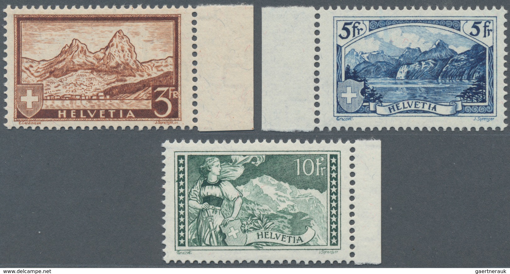 Schweiz: 1928, Freimarken: Gebirgslandschaften, 3 Werte Komplett, Taufrischer, Postfrischer Luxussat - Altri & Non Classificati