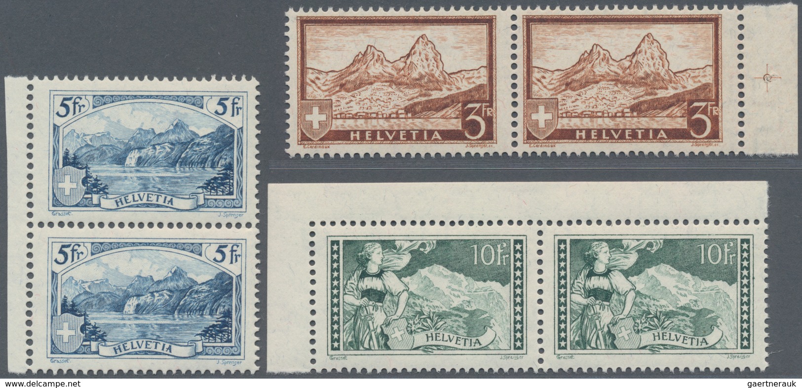 Schweiz: 1928-31 Gebirgslandschaften 3 Fr. Bis 10 Fr. Je Im Randpaar, Tadellos Postfrisch. (Mi. Min. - Other & Unclassified