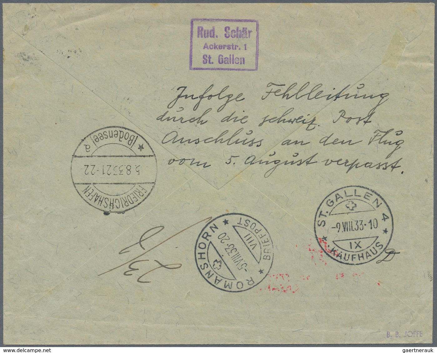 Schweiz: 1933, SCHWEIZ, Eingeschriebener Brief Ab ST.GALLEN KAUFHAUS 5.8. Mit U.a. Flugpostmarken Vi - Sonstige & Ohne Zuordnung