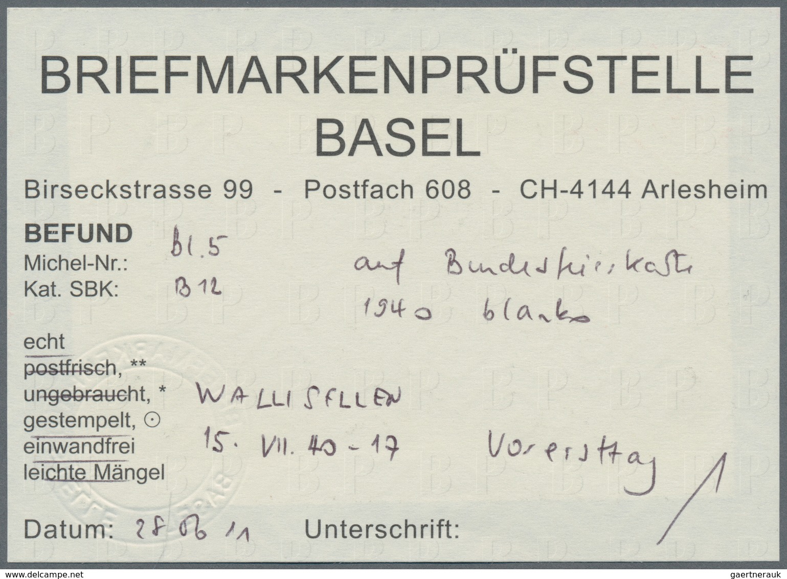 Schweiz: 1940, Pro Patria-Block Mit Vorersttagsstempel "WALLISELLEN 15.VII.40" Auf Blanko-Bundesfeie - Sonstige & Ohne Zuordnung