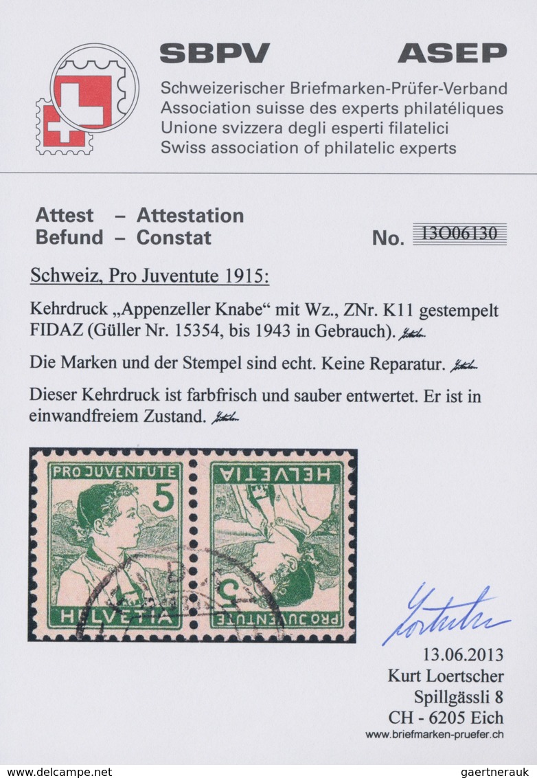 Schweiz - Zusammendrucke: 1915, Pro Juventute, 5 + 5 Rp Grün Kehrdruckpaar, Tadellos Und Sauber Gest - Zusammendrucke