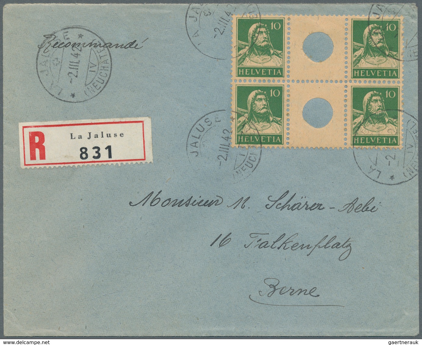 Schweiz - Zusammendrucke: 1921, 10+Z+10 C. Tell- Zusammendruck Im Zusammenhängenden Paar Auf Einschr - Zusammendrucke
