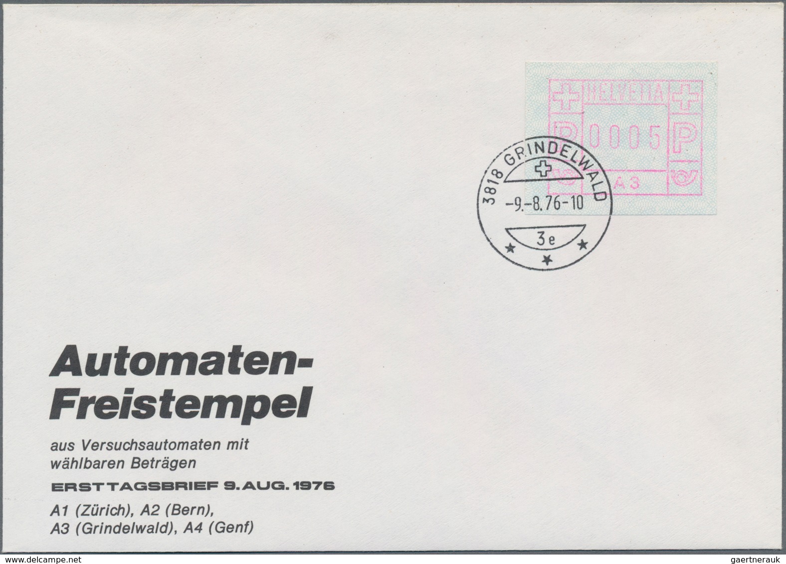 Schweiz - Automatenmarken: 1976 Kompletter Satz Von Vier FDC Aller Standorte (Bern, Genf, Grindelwal - Automatenzegels