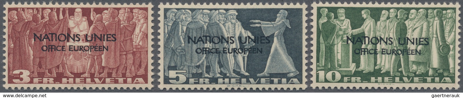 Schweiz - Europäisches Amt Der Vereinten Nationen (ONU/UNO): 1950, Aufdrucke 5 C. Bis 10 Fr., Komple - VN