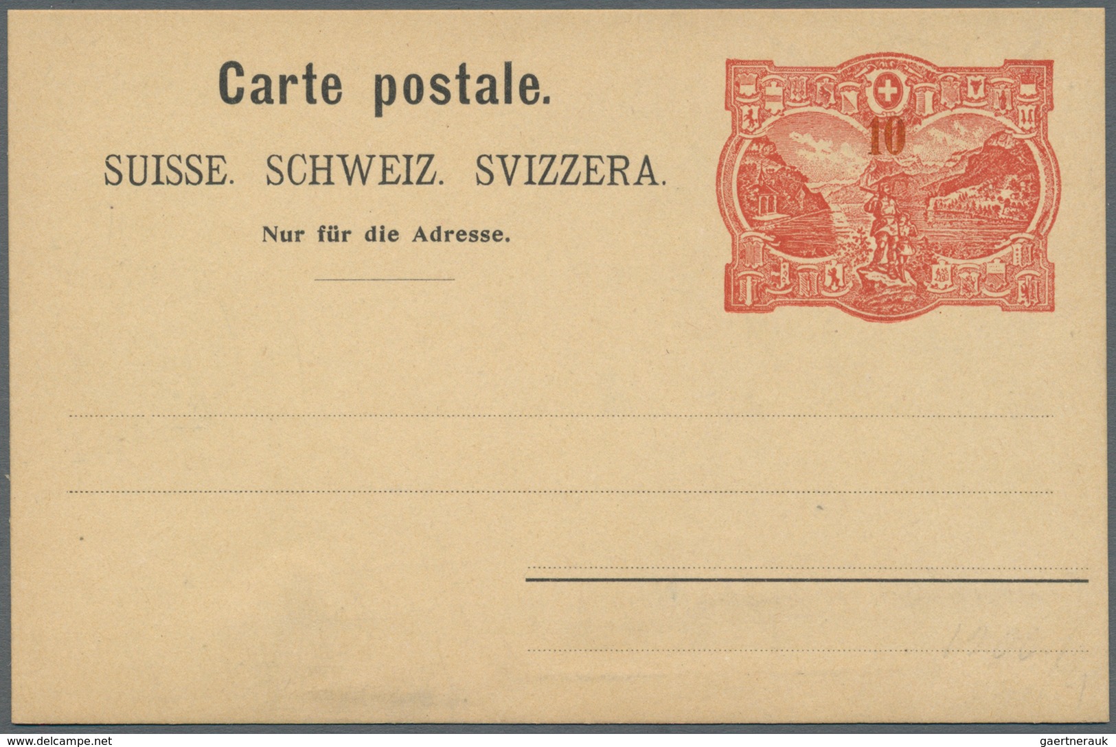 Schweiz - Ganzsachen: 1905, GANZSACHEN-Karte „RÜTLI-Essay" Zu 10 Rp. Mit Großem Wertschild 'Rütli, T - Stamped Stationery