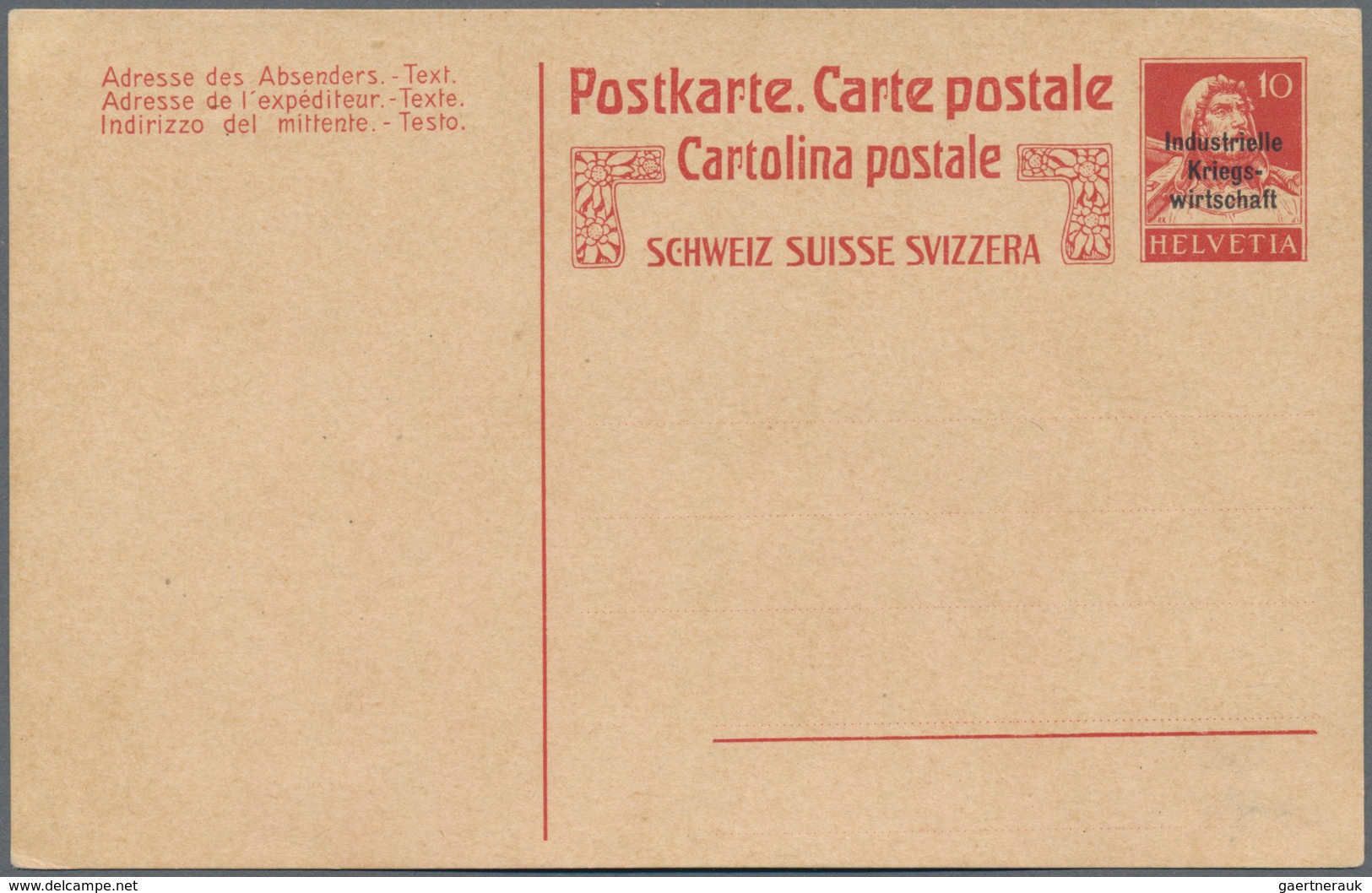 Schweiz - Ganzsachen: 1918 Industrielle Kriegswirtschaft: Alle Vier Karten Zu 7½ Rp. (dünner Bzw. Di - Stamped Stationery