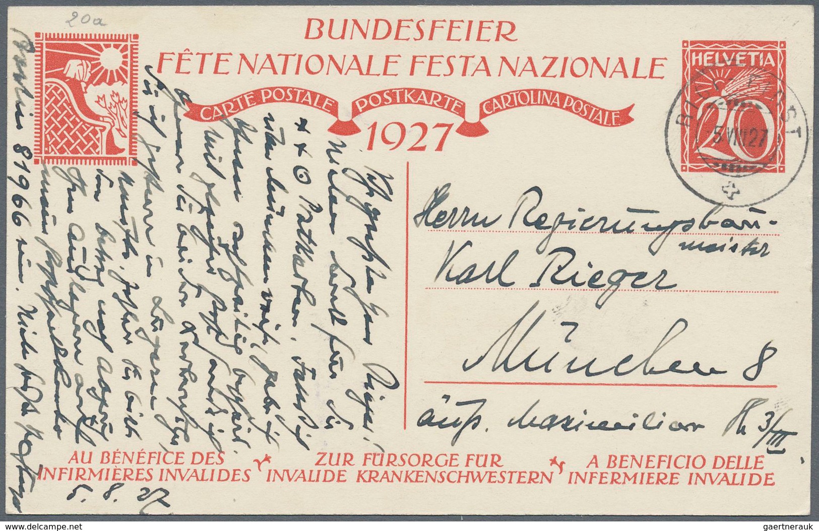 Schweiz - Ganzsachen: 1927 Beide Bundesfeierkarten Zu 20 Rp. Mit Bild "Knabe" Bzw. "Schwester", Beid - Ganzsachen