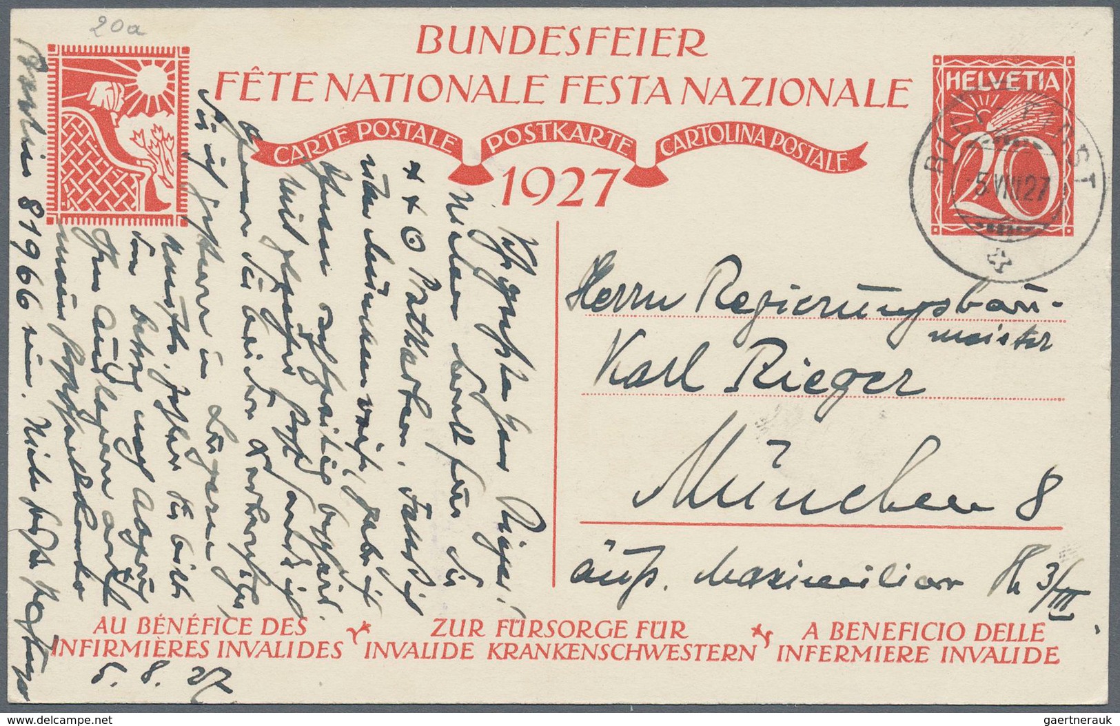Schweiz - Ganzsachen: 1927 Beide Bundesfeierkarten Zu 20 Rp. Mit Bild "Knabe" Bzw. "Schwester", Beid - Stamped Stationery