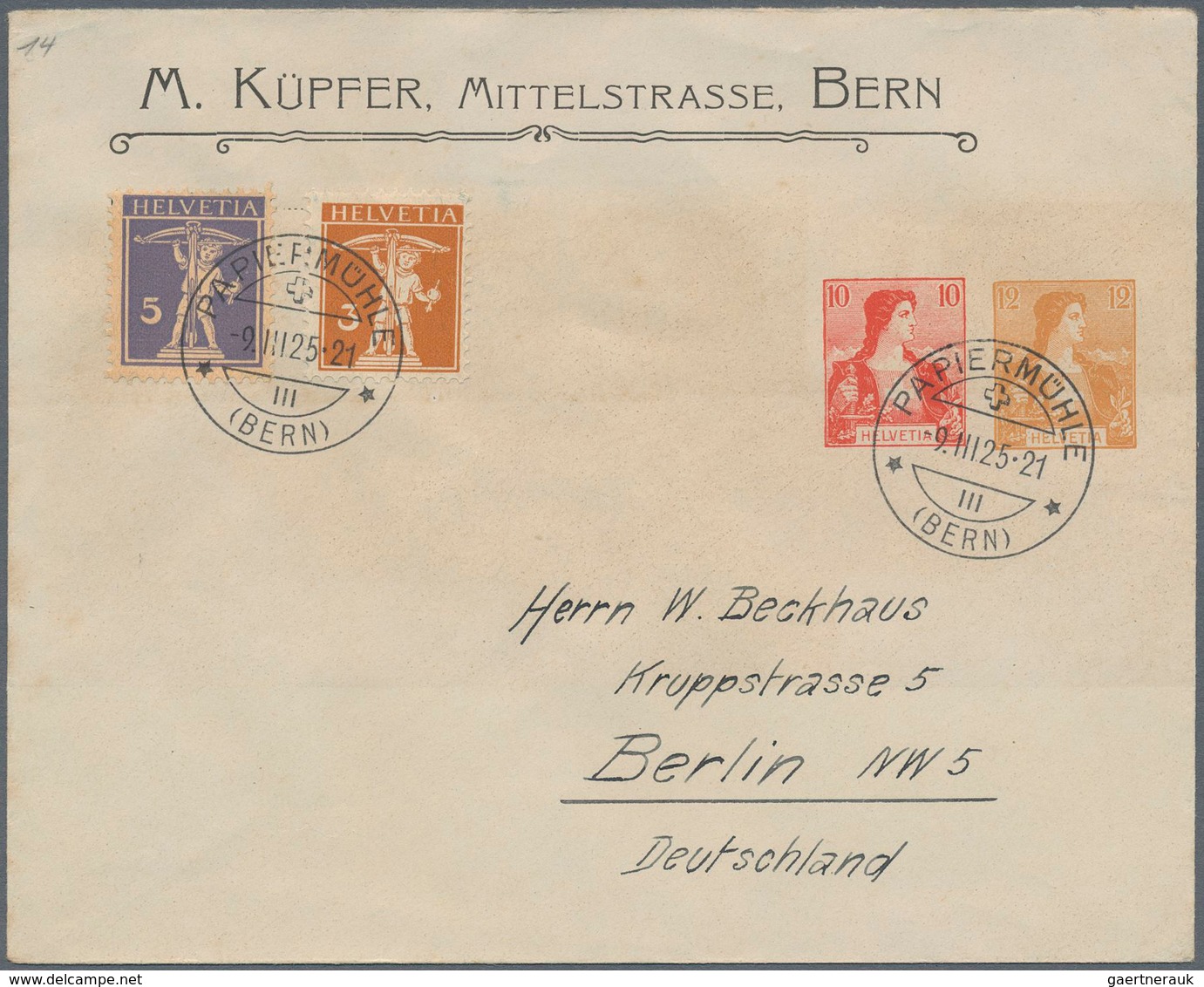 Schweiz - Privatganzsachen: 1907 Zwei Privat-GA-Unschläge Mit Zwei Wertstempeln 'Helvetia' 10+12 Rp. - Ganzsachen