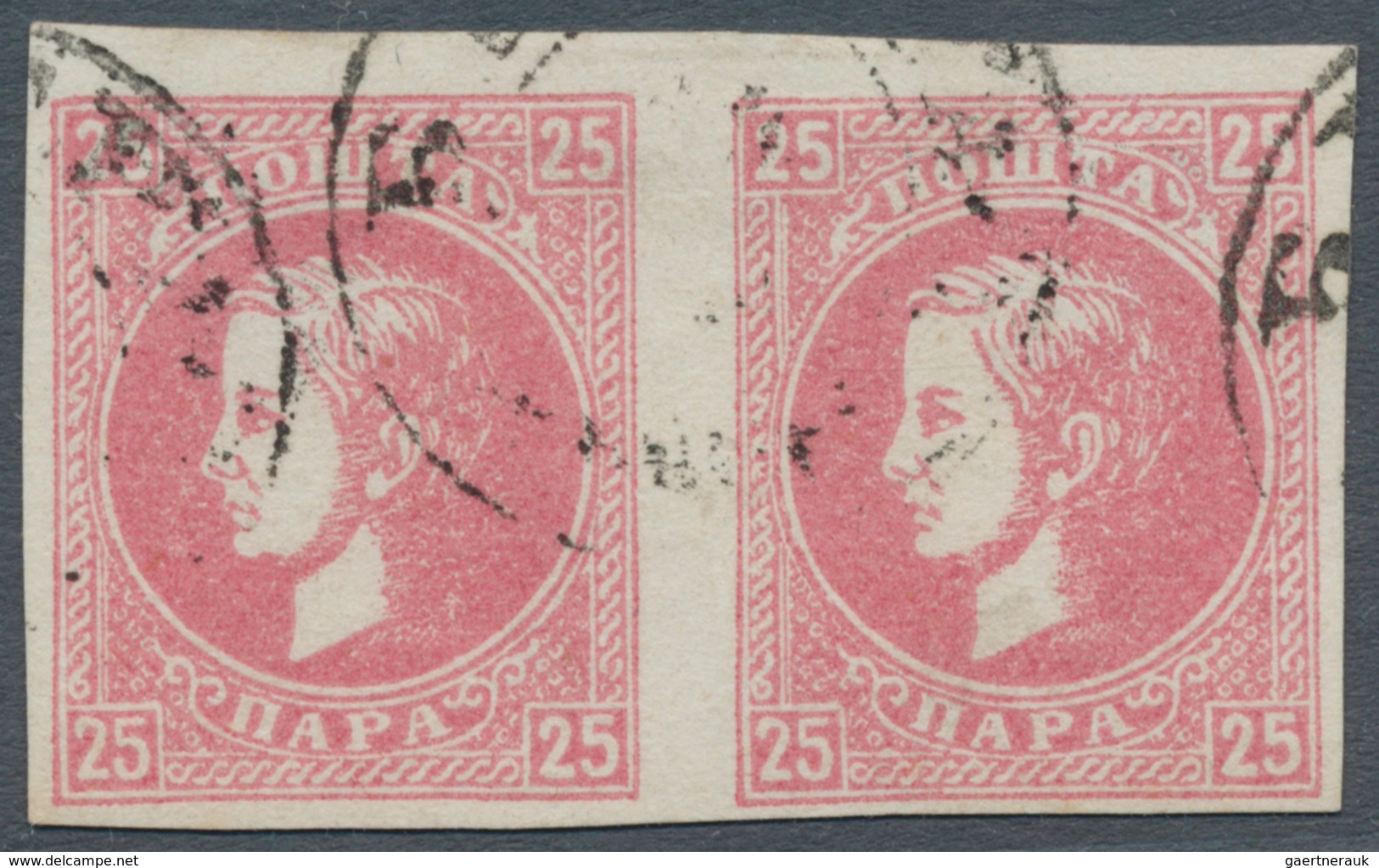 Serbien: 1872/1873, 25pa. Rose, IMPERFORATE Horizontal Pair, Fine Used. - Servië