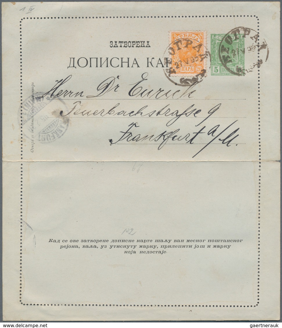 Serbien - Ganzsachen: 1893, 5 Pa Green And 10 Pa Carmine Postal Stationery Letter Carts With Additio - Servië
