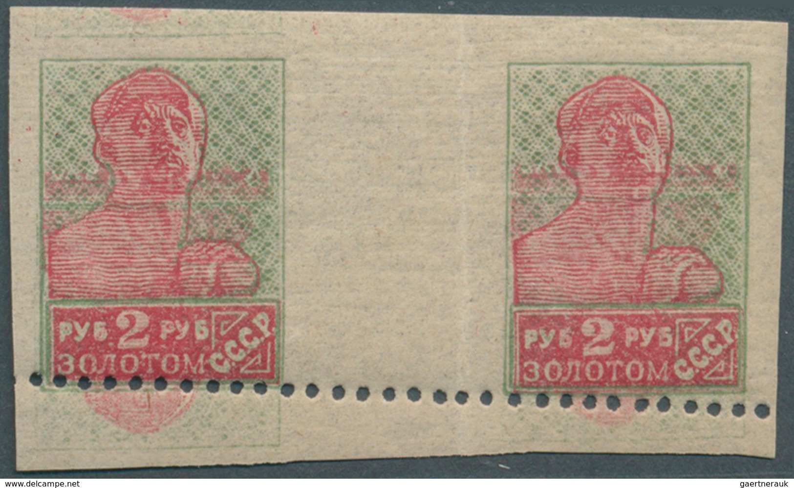 Sowjetunion: 1925, Freimarke 2 Rub Im Waagerechten Paar Ungezähnt, Unten Eine Verschobene Zähnungsre - Brieven En Documenten
