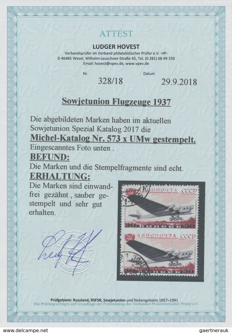 Sowjetunion: 1937, Airmails 30kop. "Tupolev ANT-6", Vertial Pair IMPERFORATE BETWEEN, Neatly Cancell - Briefe U. Dokumente