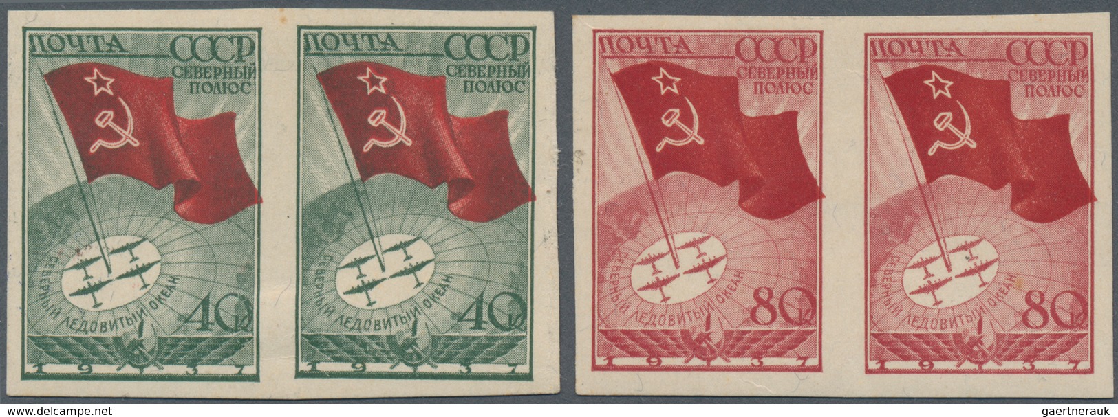 Sowjetunion: 1937, 40 K. And 80 K. Imperforated In Horizontal Pairs, Unused Mounted Mint, Signed Bru - Brieven En Documenten