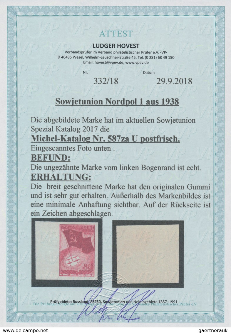 Sowjetunion: 1938, Drifting Ice Station 80kop. Carmine/red IMPERFORATE Left Marginal Copy, Mint (sli - Brieven En Documenten