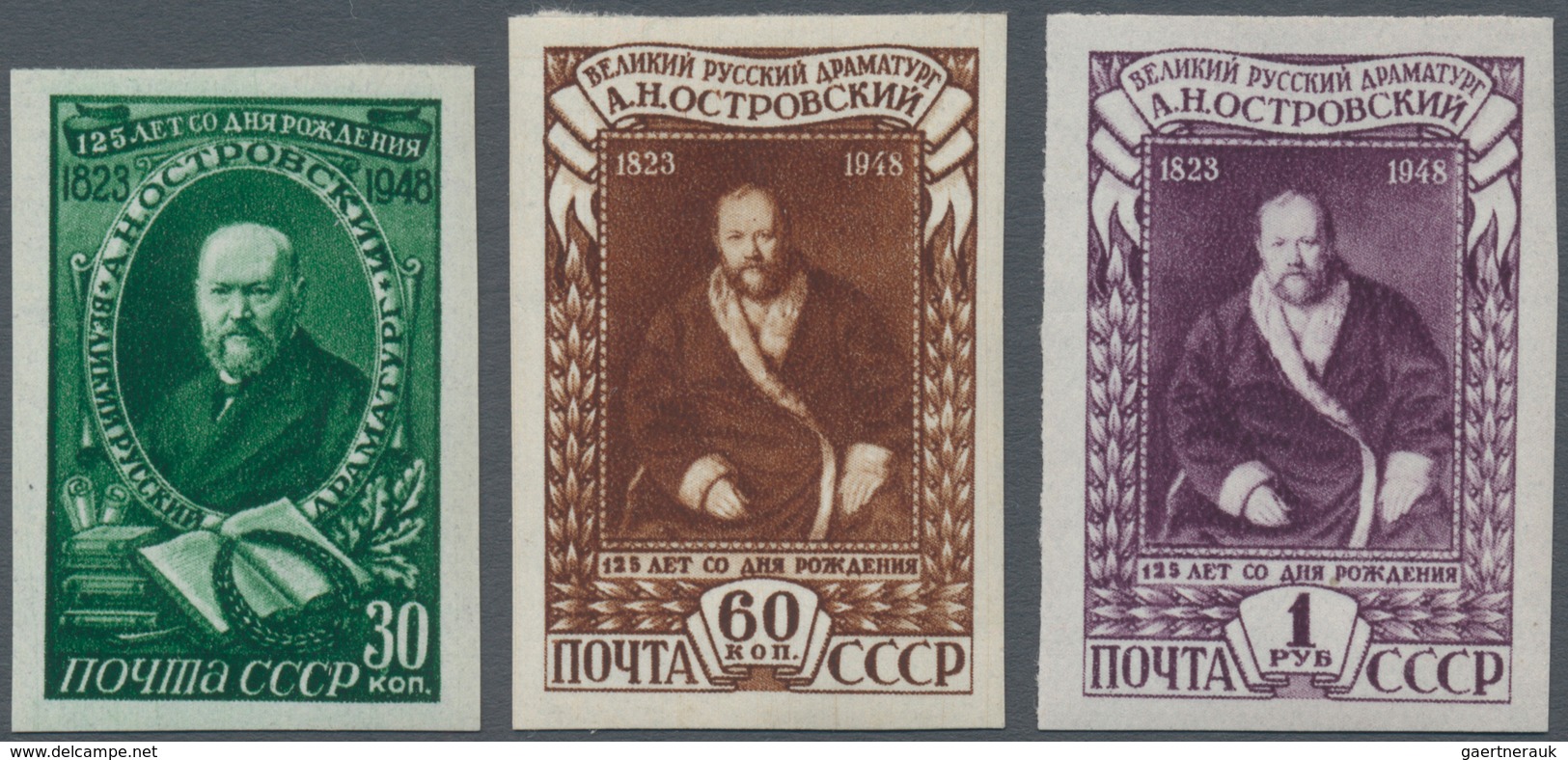 Sowjetunion: 1948, Alexander Ostrovsky IMPERFORATE, Complete Set Of Three Values, Unmounted Mint. Ce - Covers & Documents