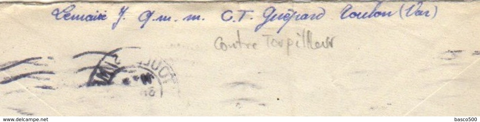 1942 - LSC Cachet "MARINE FRANCAISE - SERVICE à La MER" Par Un QM Du Contre-Torpilleur GUEPARD Sabordé 1 Mois Après - Guerre De 1939-45