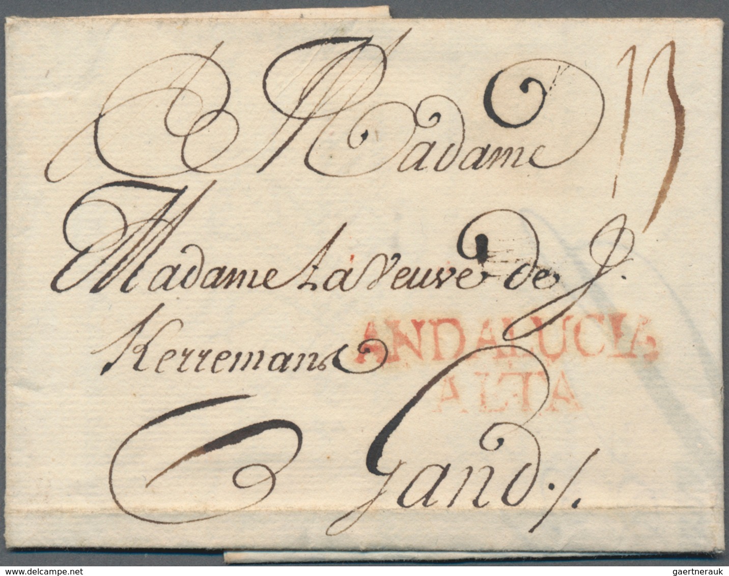 Spanien - Vorphilatelie: 1769/1788, Two Folded Letters With Red Two-liner "ANDALUCIA ALTA" Or One-li - ...-1850 Prefilatelia