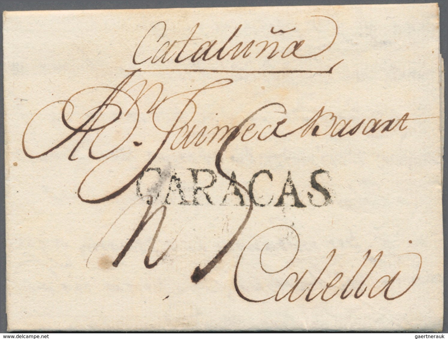 Spanien - Vorphilatelie: 1802 (15 Feb). Very Rare One Liner CARACAS (Venezuela) On Taxed Letter To C - ...-1850 Vorphilatelie