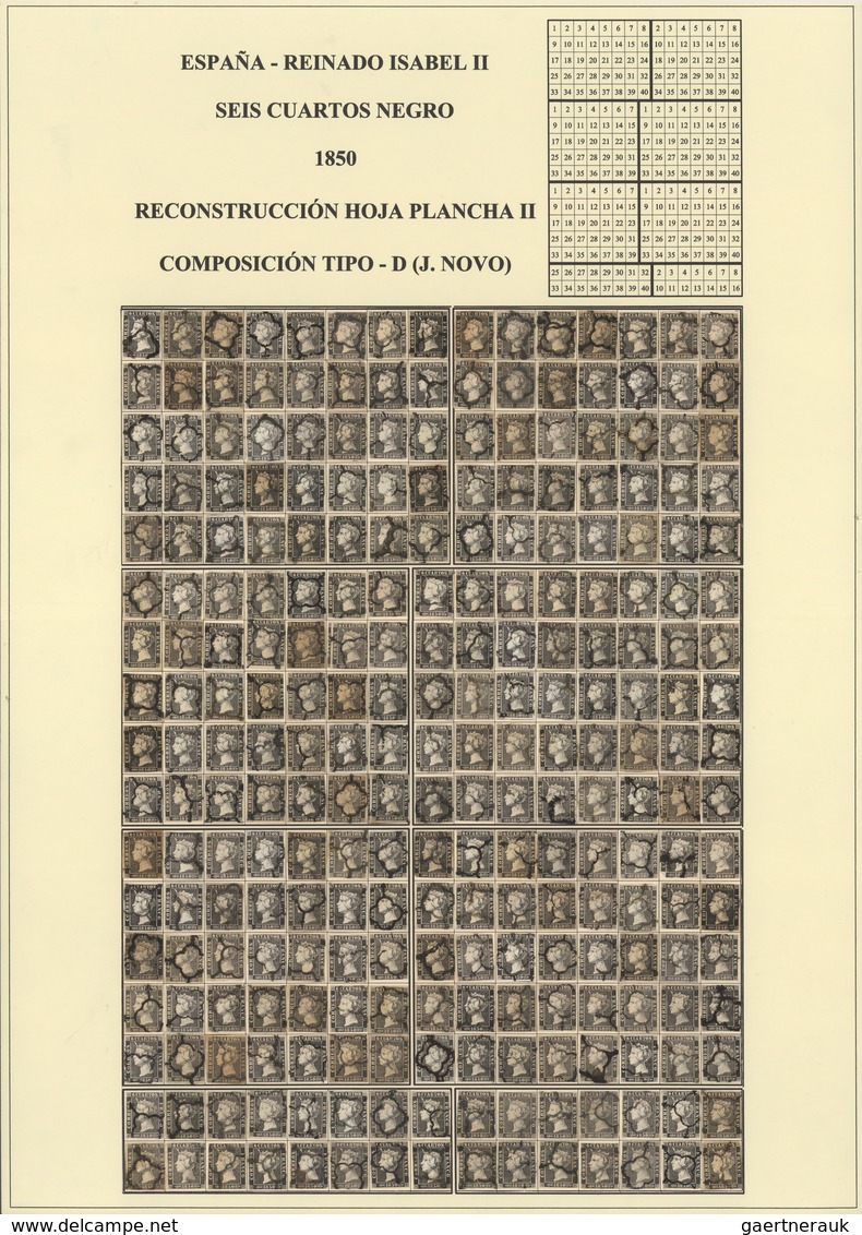 Spanien: 1850, 6 Cuartos Black, Queen Isabel II. Six Complete Plate Reconstructions. 15*17 = 255 Sta - Gebruikt