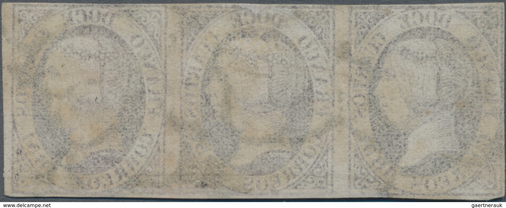 Spanien: 1851, 12cs. Lilac, Horizontal Strip Of Three, Deep Colour And Close To Full Margins, Oblit. - Gebraucht