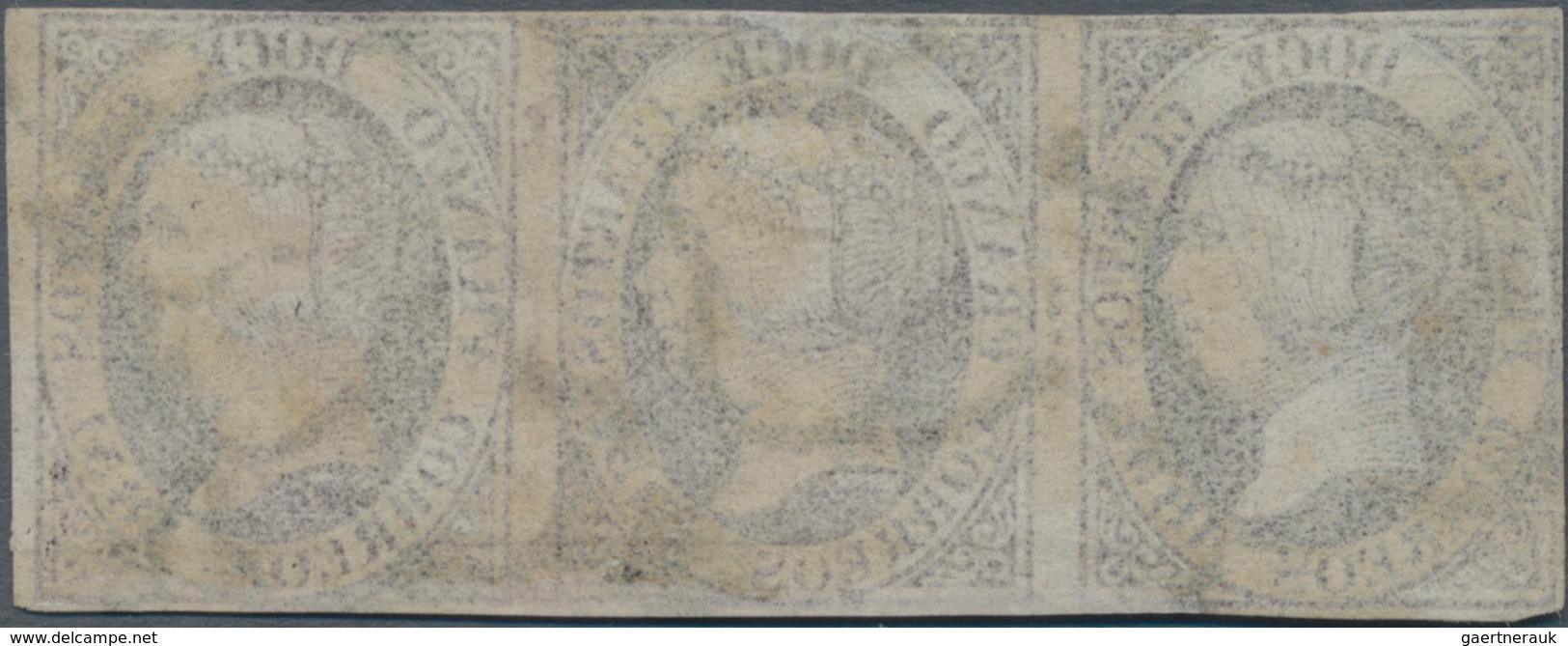 Spanien: 1851, 12cs. Lilac, Horizontal Strip Of Three, Deep Colour And Close To Full Margins, Oblit. - Used Stamps