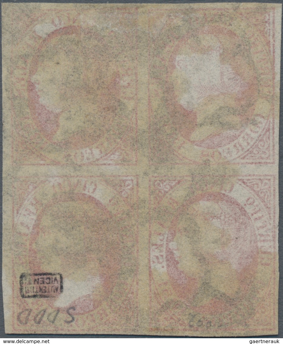 Spanien: 1851, 5r. Rose, Block Of Four, Fresh Colour And Full Margins All Around, Oblit. By Several - Gebraucht