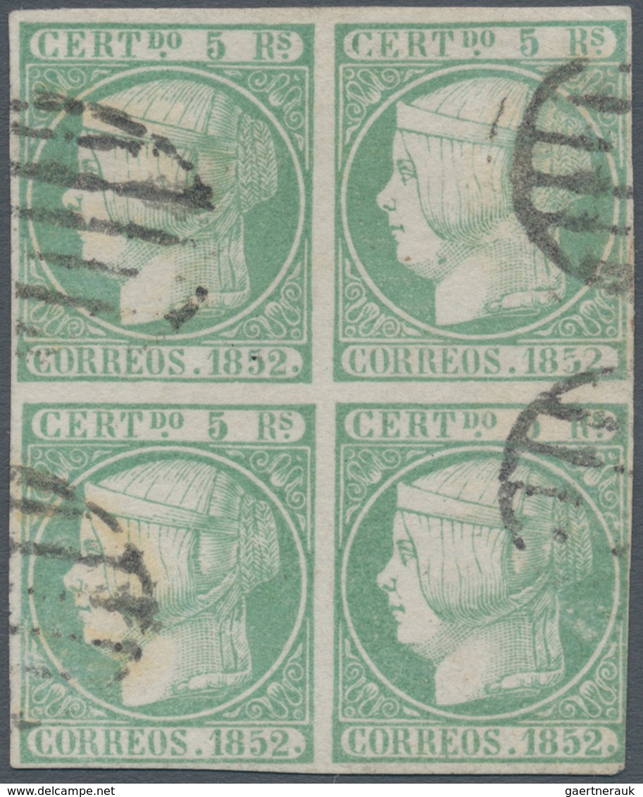 Spanien: 1852, 5r. Bluish Green, Block Of Four, Slightly Touched At Lower Right Otherwise Full Margi - Used Stamps