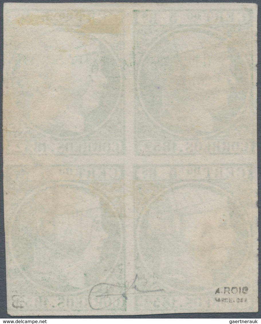 Spanien: 1852, 5r. Bluish Green, Block Of Four, Slightly Touched At Lower Right Otherwise Full Margi - Gebruikt
