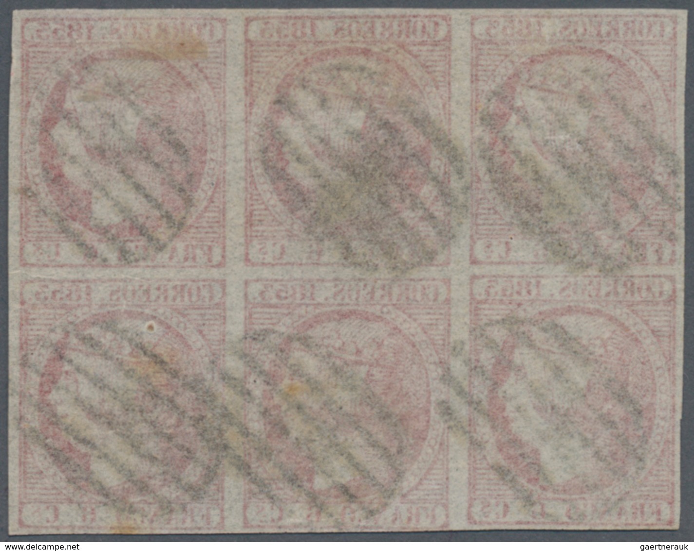 Spanien: 1853, 6cs. Carmine Rose, Block Of Six, Fresh Colour And Full Margins All Around, Clearly Ca - Used Stamps