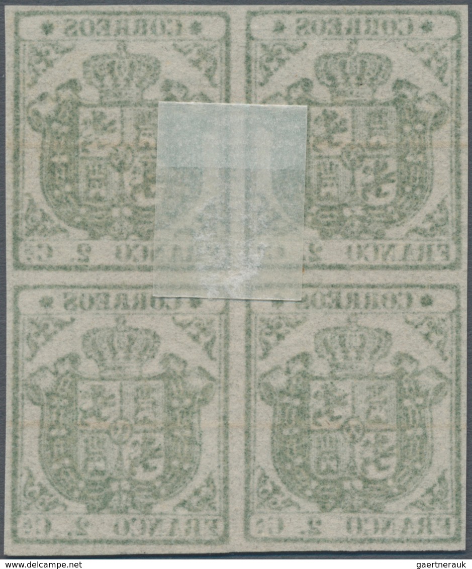 Spanien: 1854, 2cs. Green, Proof Block Of Four On Ungummed Paper With Faint Annulment Marks, Certifi - Gebraucht