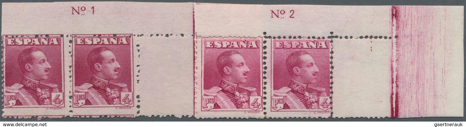 Spanien: 1925, King Alonso XIII. 4pta. Lilac-carmine Two Horizontal Pairs From Upper Right Corners W - Used Stamps