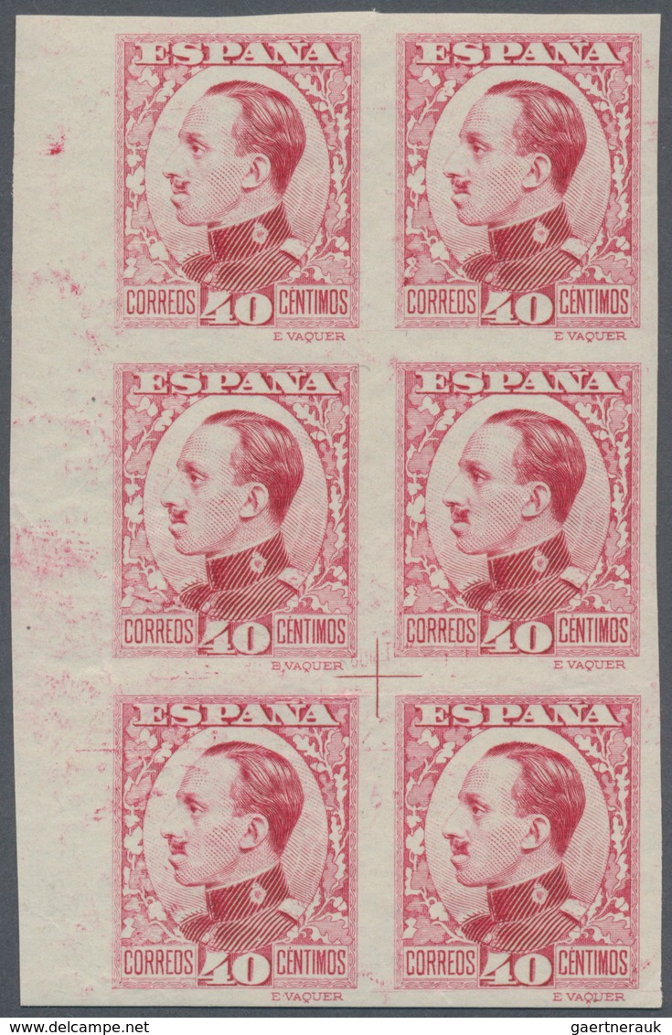 Spanien: 1930, Definitives Alfonso XIII, 40c. Red, Colour Variety, Imperforate Left Marginal Block O - Gebruikt