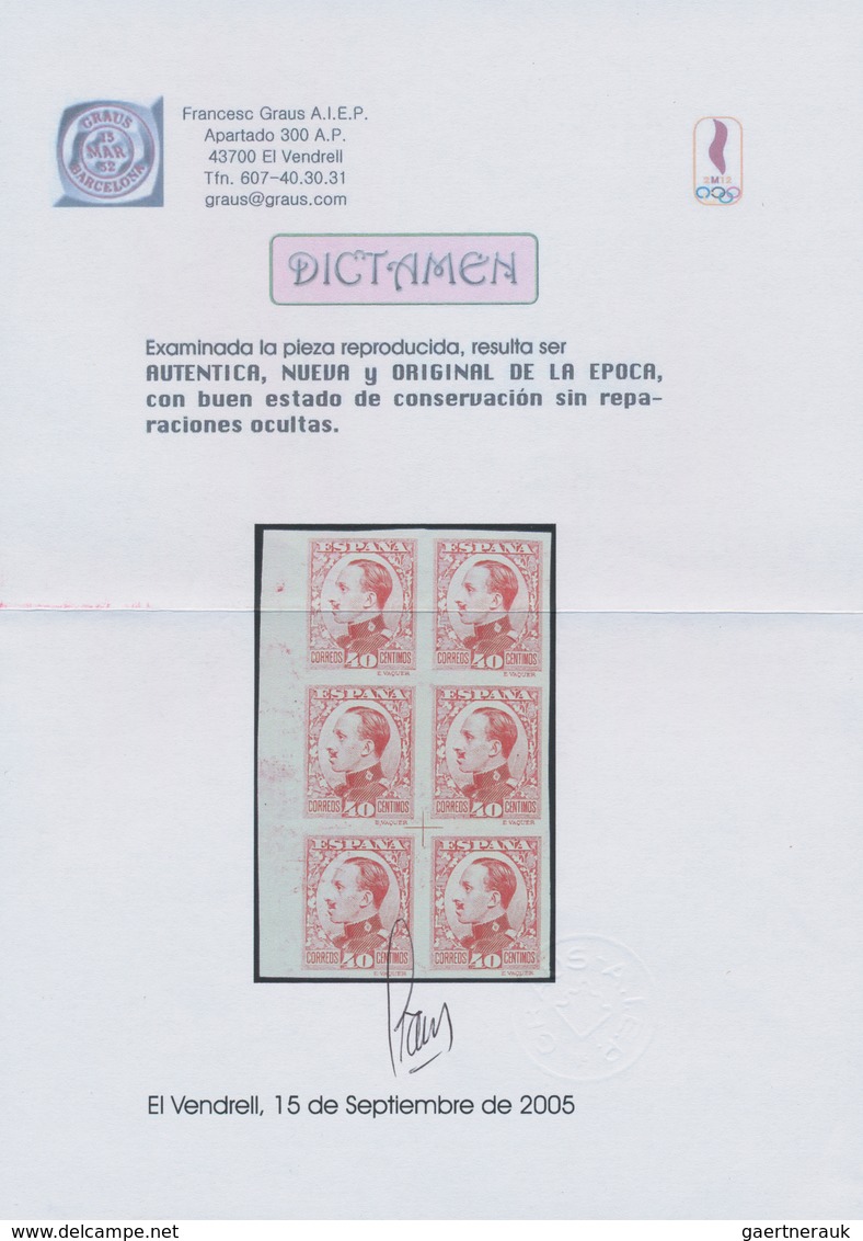 Spanien: 1930, Definitives Alfonso XIII, 40c. Red, Colour Variety, Imperforate Left Marginal Block O - Gebruikt