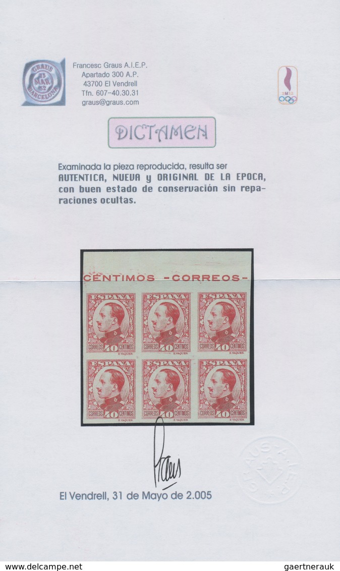 Spanien: 1930, King Alfonso XIII. Definitive 40c. Imperforate COLOUR PROOF In Carmine-red Block Of S - Gebraucht