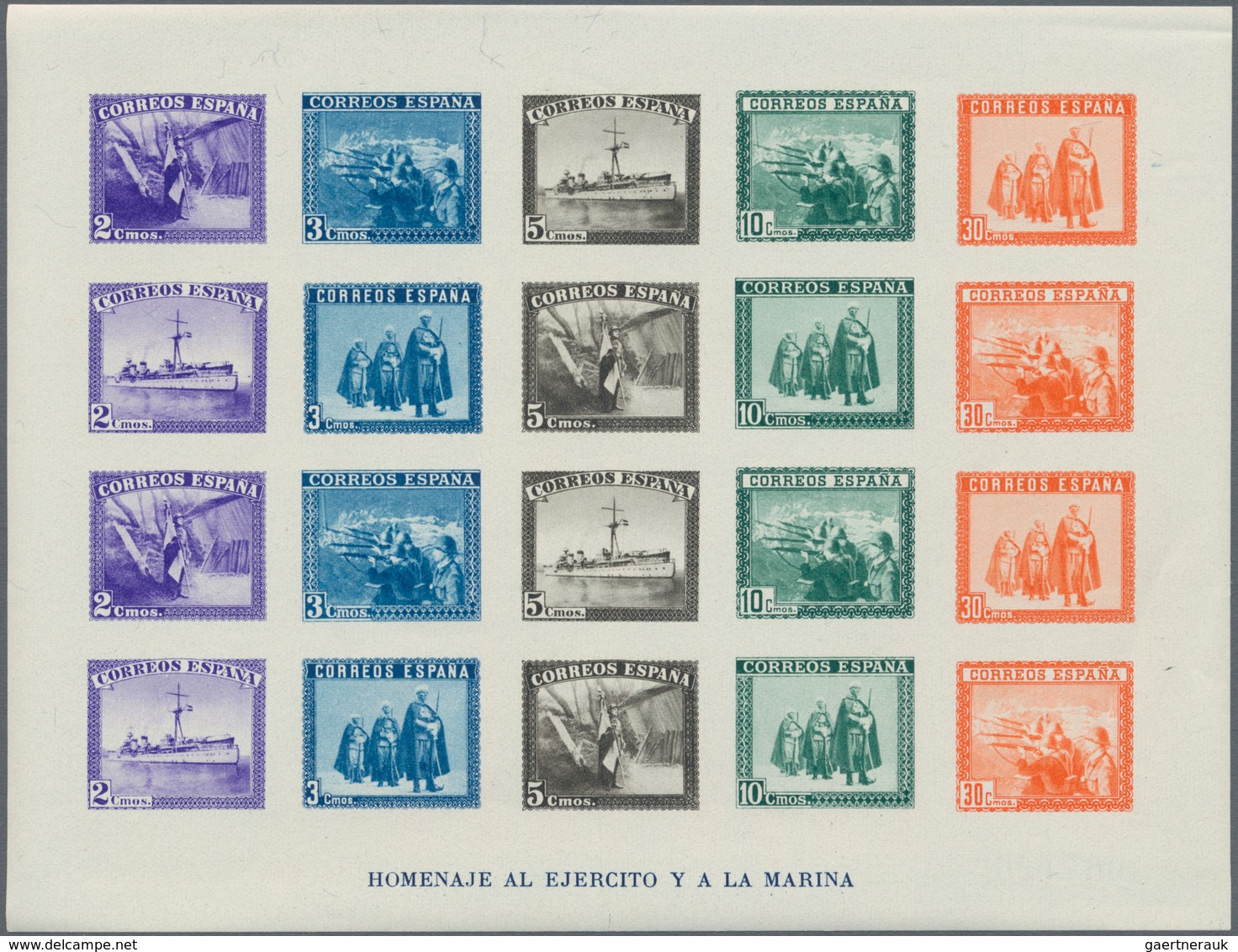 Spanien: 1938, Army And Navy Perforated And IMPERFORATED Miniature Sheets Numbered On Reverse, Mint - Used Stamps