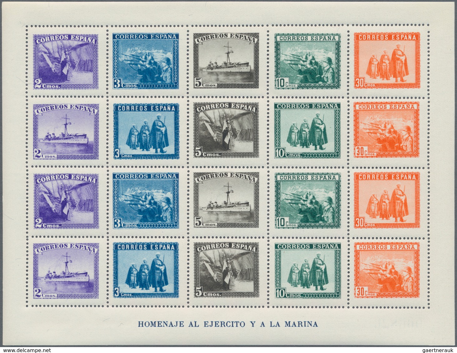 Spanien: 1938, Army And Navy Perforated And IMPERFORATED Miniature Sheets Numbered On Reverse, Mint - Used Stamps