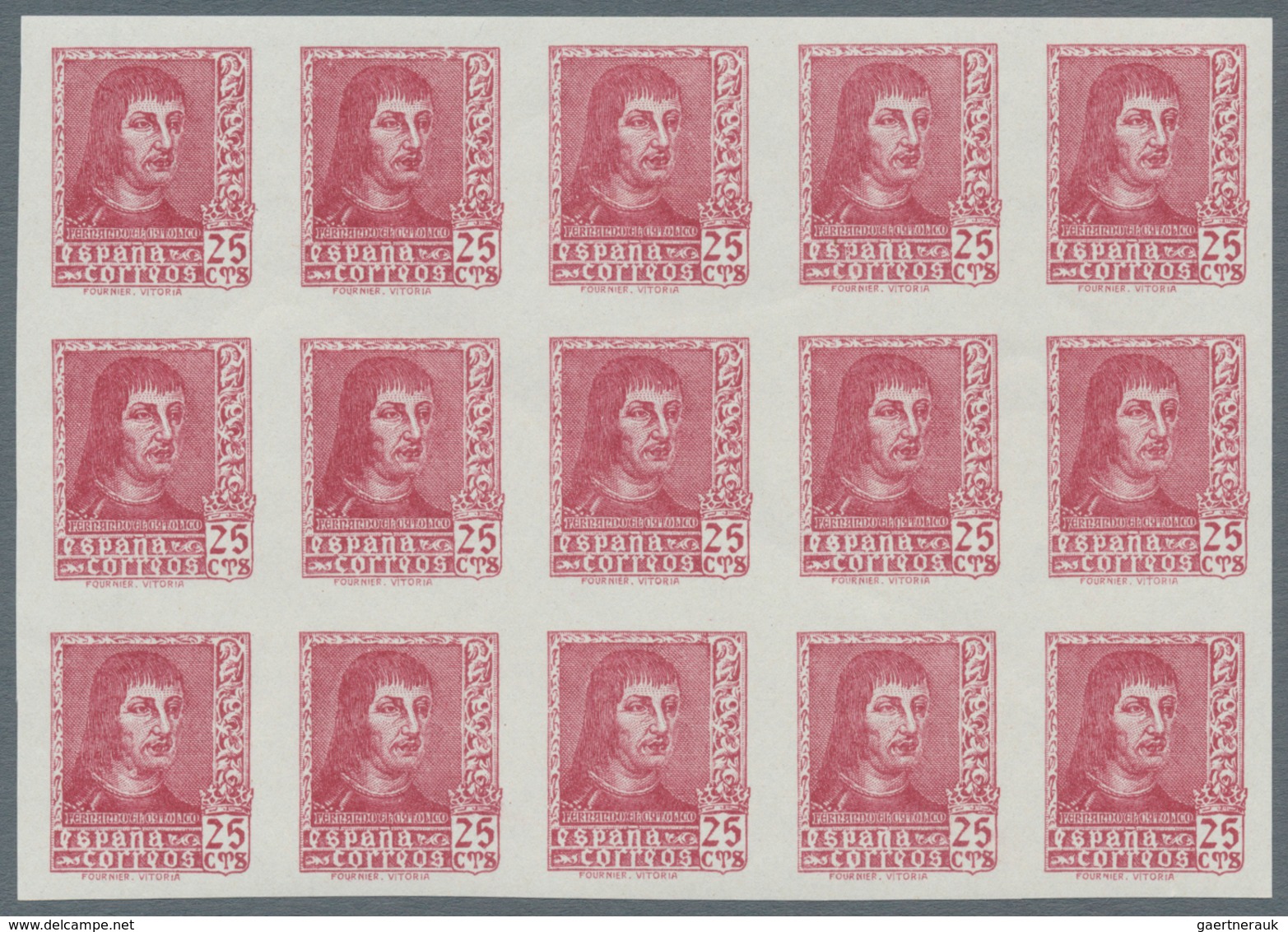 Spanien: 1938, Ferdinand II. Five Different Stamps Incl. Both Imprints Of 30c. In IMPERFORATE Blocks - Gebruikt