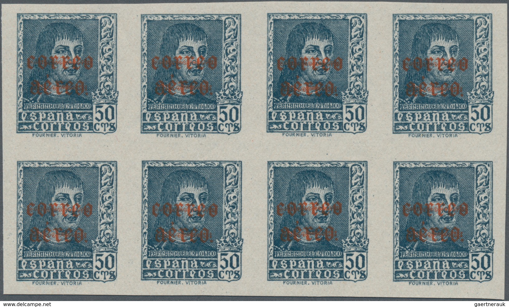 Spanien: 1938, Ferdinand II. Definitive Stamps 50c. Greyish-blue And 1pta. Blue With Red Opt. ‚corre - Gebraucht