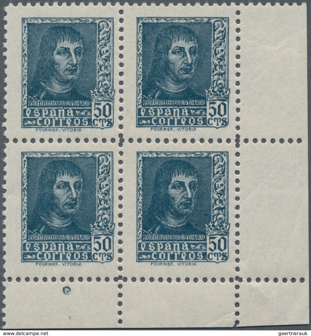 Spanien: 1938, Ferdinand II. NOT ISSUED Definitive Stamp 50c. Greyish-blue In A Block Of Four From L - Gebraucht