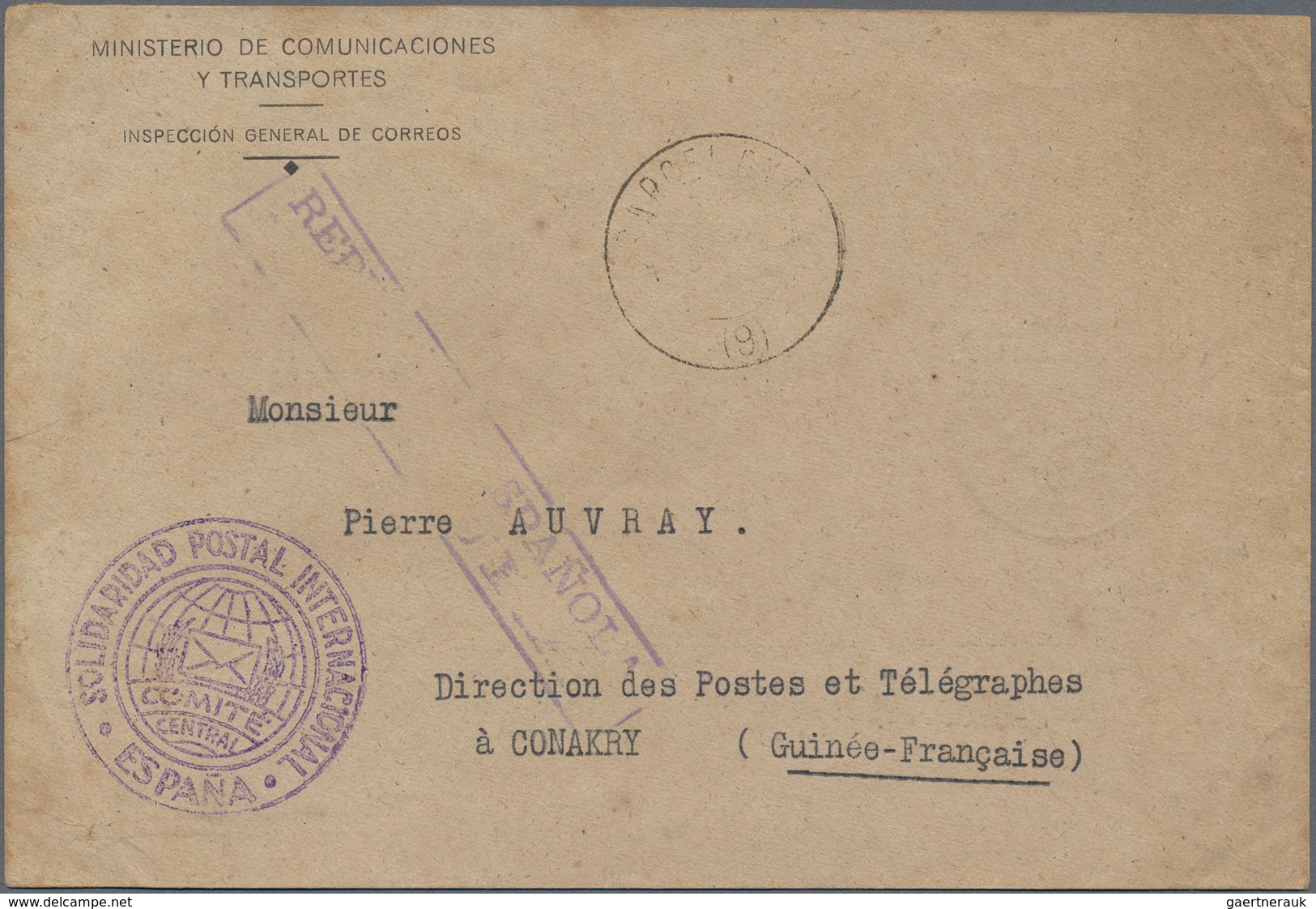 Spanien: 1939: Spain Civil War Cover Sent POSTAGE FREE From The "Ministerio De Comunicaciones Y Tran - Gebraucht