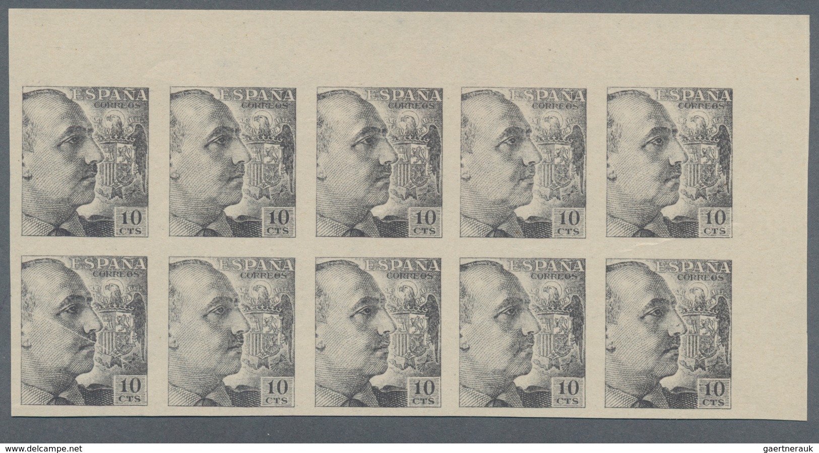 Spanien: 1939, Compulsory Surtax Stamp General Franco 10c. IMPERFORATE COLOUR PROOF In Grey In A Blo - Gebraucht