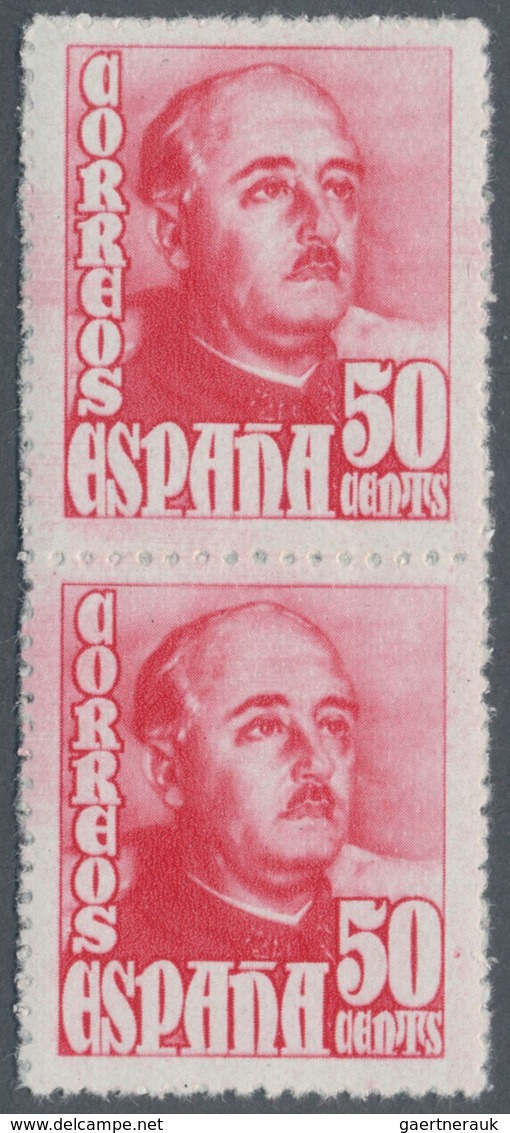Spanien: 1948, Definitives "General Franco", 50c. Red, Colour Essay, Vertical Pair, Unmounted Mint. - Gebraucht