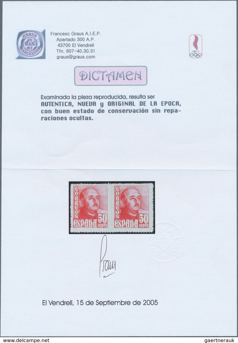 Spanien: 1948, Definitives "General Franco", 50c. Rose-carmine, Colour Variety, Horiz. Pair, Unmount - Gebraucht