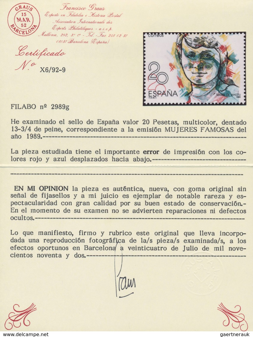 Spanien: 1988, Prominent Woman 20pta. ‚Maria De Maeztu‘ Five Stamps With ERRORS Incl. One With BLUE - Gebruikt