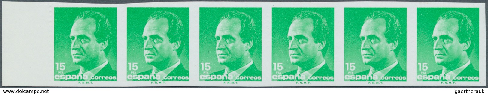 Spanien: 1989, King Juan Carlos I. Definitive 15pta. Emerald-green In A Horizontal IMPERFORATE Strip - Gebraucht