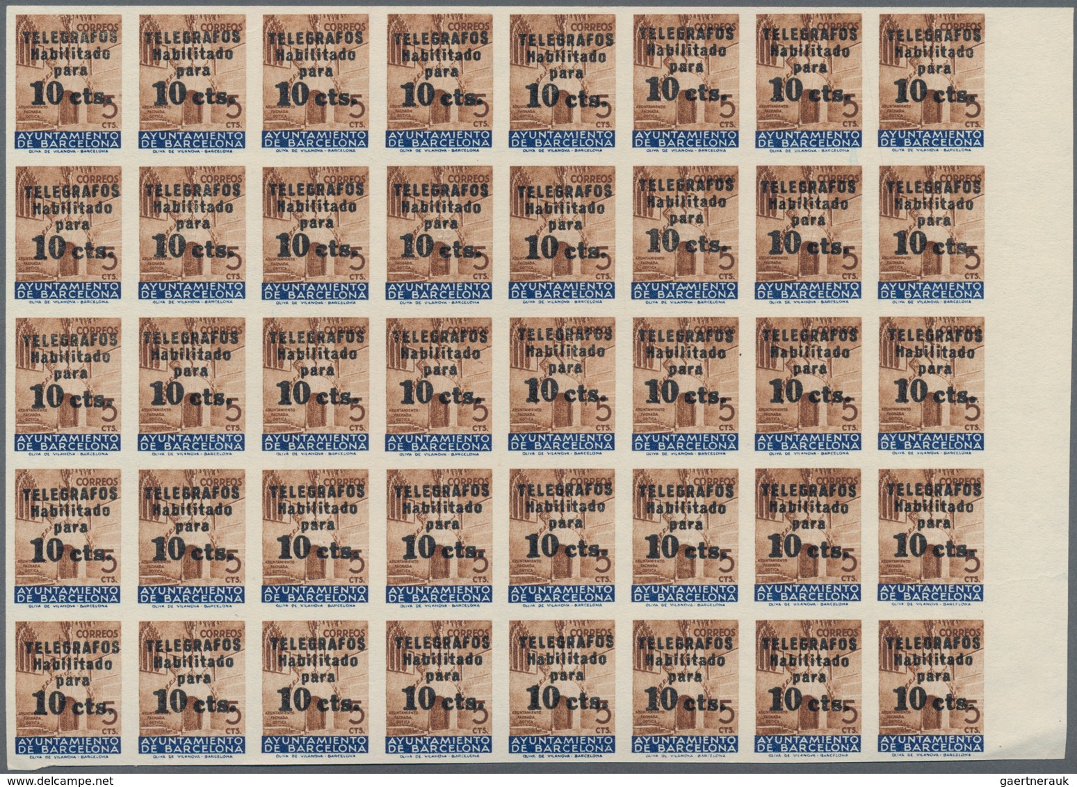 Spanien - Zwangszuschlagsmarken Für Barcelona: TELEGRAPH STAMPS: 1936, Town Hall Of Barcelona 5c. Br - Oorlogstaks