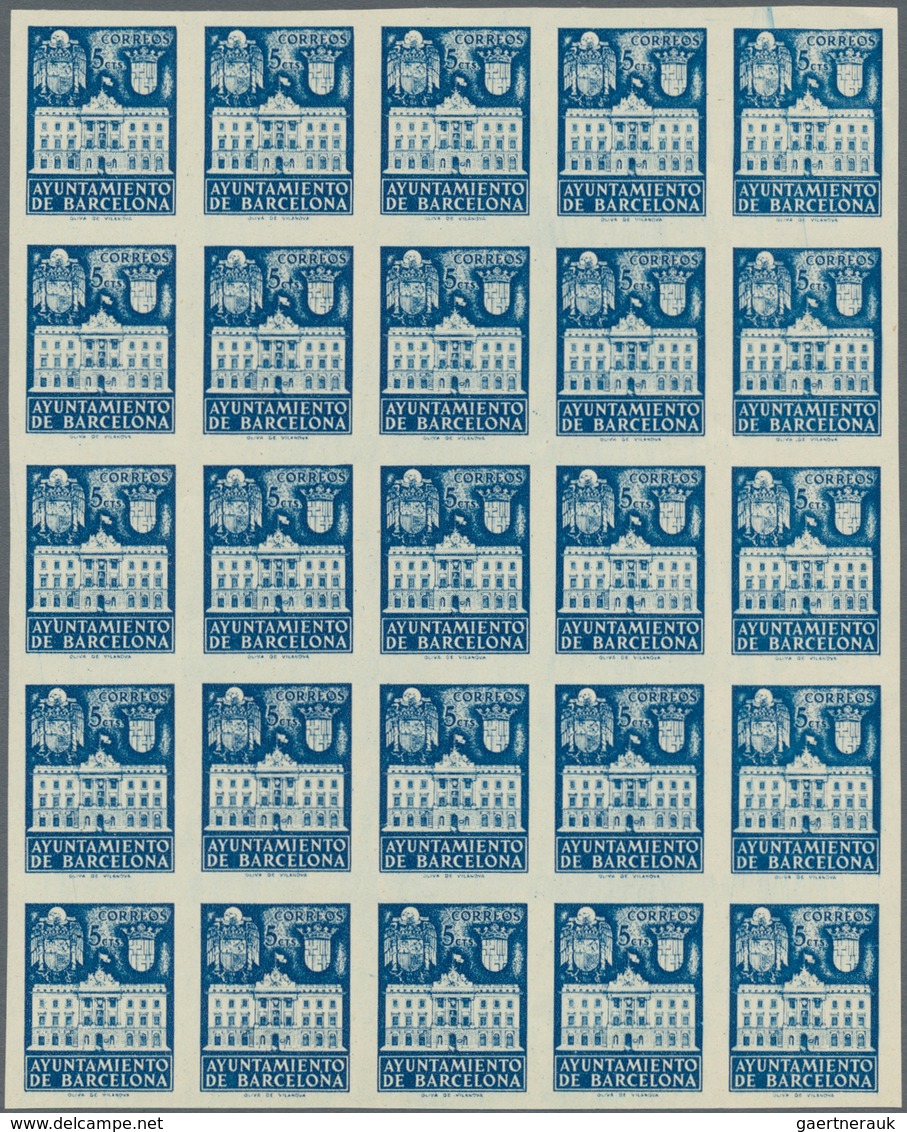 Spanien - Zwangszuschlagsmarken Für Barcelona: 1942, Town Hall Of Barcelona 5c. Blue In Five IMPERFO - Impots De Guerre