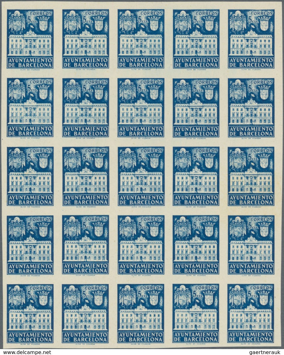 Spanien - Zwangszuschlagsmarken für Barcelona: 1942, Town Hall of Barcelona 5c. blue in five IMPERFO