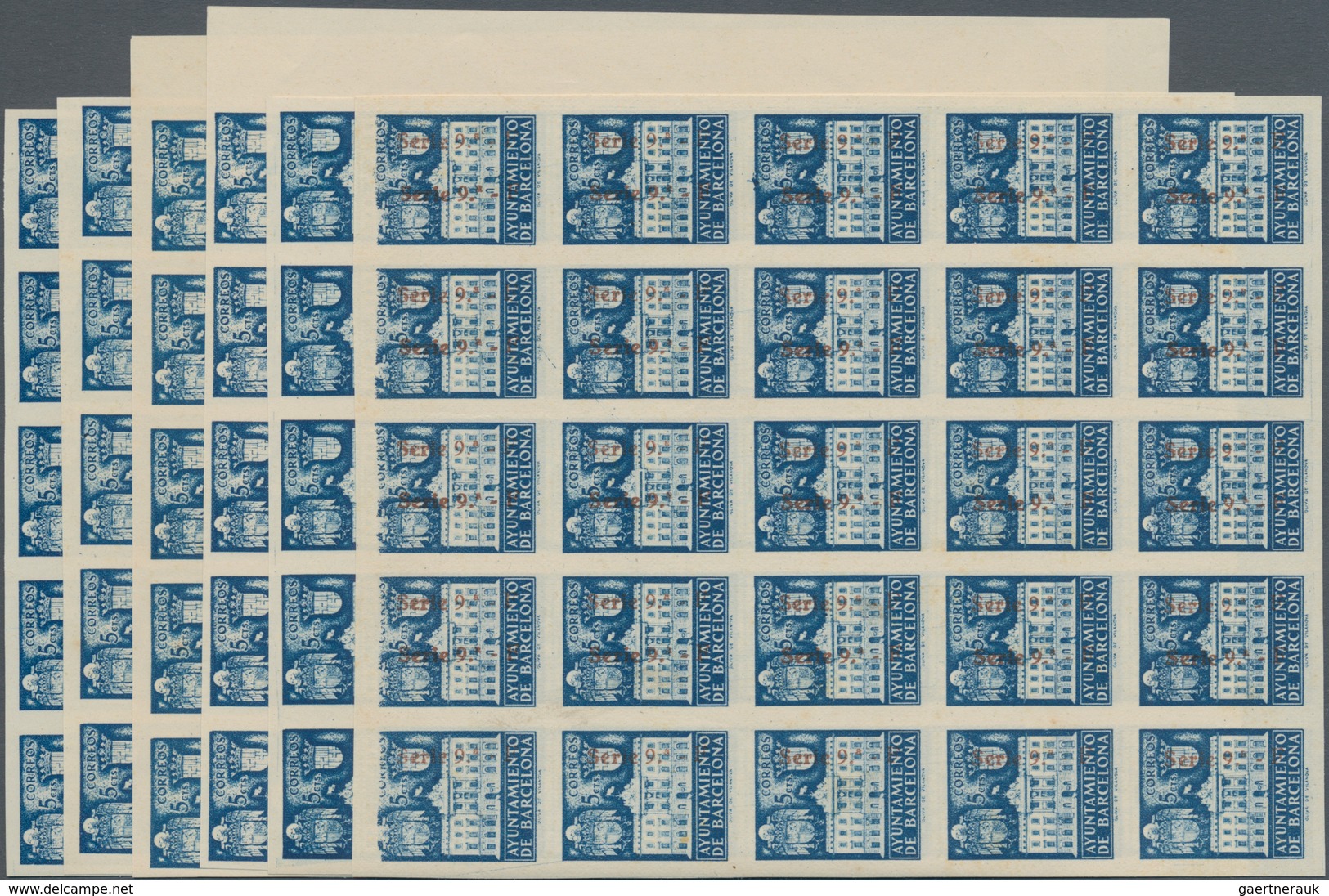 Spanien - Zwangszuschlagsmarken Für Barcelona: 1942, Town Hall Of Barcelona 5c. Blue In Five IMPERFO - Kriegssteuermarken
